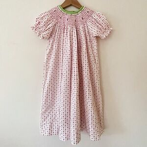HAND SMOCKED EUC/LN Smocked Strawberry Heart Print Bishop Heirloom Spring Dress